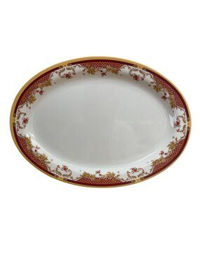 Melamine Oval Serving Platter With Red Gold Floral Design 12 In Guatemala Elegan